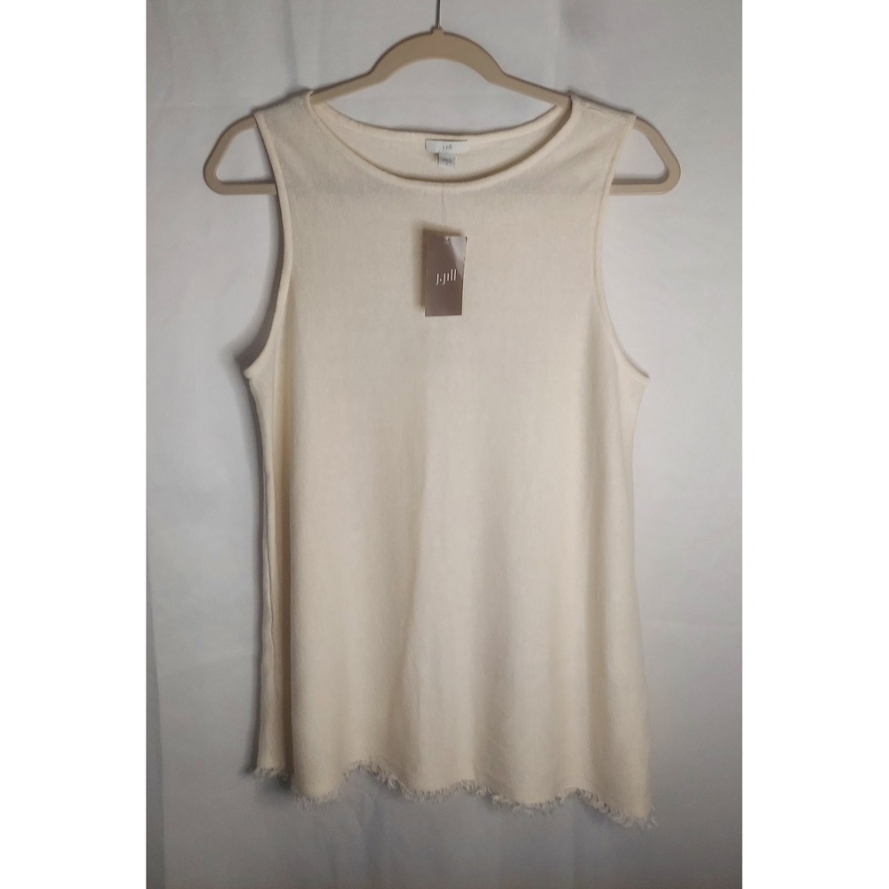 J. Jill Womens Cream Linen Blend Fringe Hem Knit Tank Top Size Small NWT